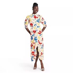 RIXO For Target Women's Floral Cascade Midi Dress Colorful Mock Neck 0